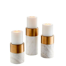 Load image into Gallery viewer, Candle Holder Sierra white marble brass finish set of 3