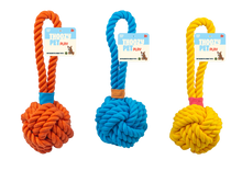 Load image into Gallery viewer, ThoozyPet Ball Tug Rope Dog Toy with Handle Orange 5"