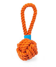 Load image into Gallery viewer, ThoozyPet Ball Tug Rope Dog Toy with Handle Orange 5"