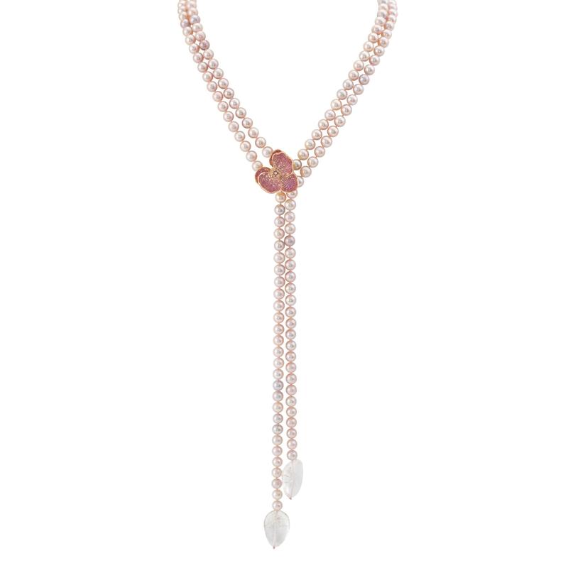 Orchid Lariat w/ Pearls & Pink Sapphires in Rose Gold