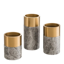 Load image into Gallery viewer, Candle Holder Sierra grey marble brass finish set of 3

