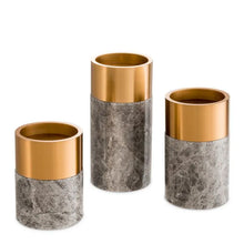 Load image into Gallery viewer, Candle Holder Sierra grey marble brass finish set of 3
