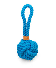 Load image into Gallery viewer, ThoozyPet Ball Tug Rope Dog Toy with Handle Blue 5"

