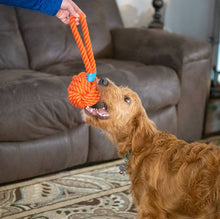 Load image into Gallery viewer, ThoozyPet Ball Tug Rope Dog Toy with Handle Orange 5"
