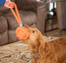 Load image into Gallery viewer, ThoozyPet Ball Tug Rope Dog Toy with Handle Orange 5"
