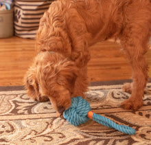 Load image into Gallery viewer, ThoozyPet Ball Tug Rope Dog Toy with Handle Blue 5"
