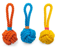 Load image into Gallery viewer, ThoozyPet Ball Tug Rope Dog Toy with Handle Blue 5"
