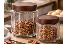 Load image into Gallery viewer, Fluted Glass Canister, Wood Lid
