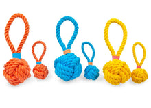 Load image into Gallery viewer, ThoozyPet Ball Tug Rope Dog Toy with Handle Orange 5"
