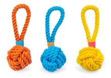 Load image into Gallery viewer, ThoozyPet Ball Tug Rope Dog Toy with Handle Orange 5"
