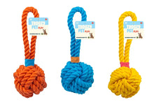 Load image into Gallery viewer, ThoozyPet Ball Tug Rope Dog Toy with Handle Blue 5"
