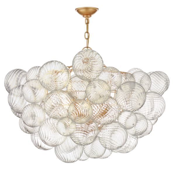 Talia Large Chandelier in Gild and Clear Swirled Glass