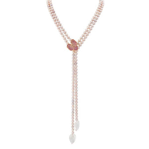 Orchid Lariat w/ Pearls & Pink Sapphires in Rose Gold