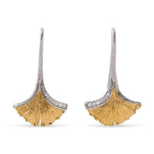 Load image into Gallery viewer, Butterfly Gingko Leaf Drop Earrings with Diamonds
